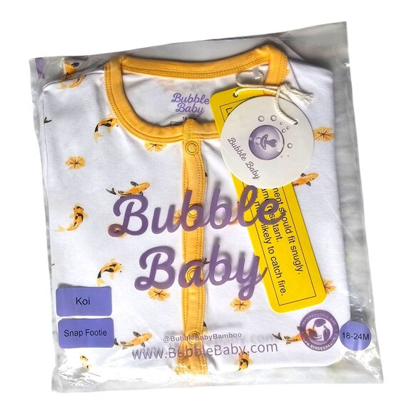 Bubble Baby Koi Print Bamboo Snap Footie Romper NWT 18-24M White & Yellow Unisex - Picture 3 of 5